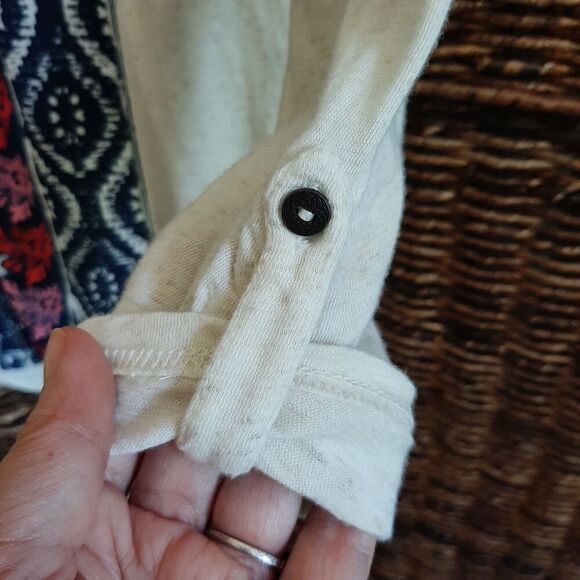 Lucky Brand Linen Blend Button Up Long Sleeve Top Women's XS Cream  Boho Print - Picture 5 of 10